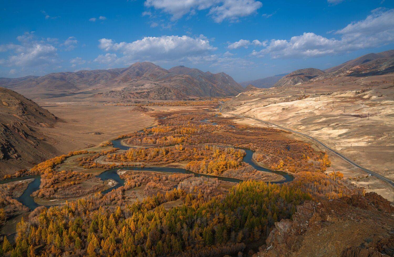 россия, горный алтай, река чуя, изгибы реки, меандры, осень, Андрей Поляков