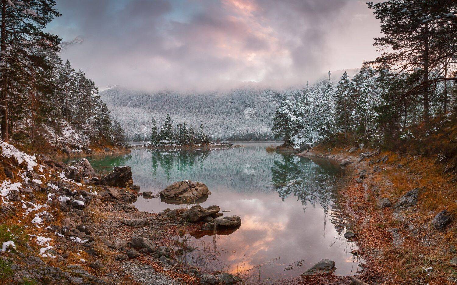 германия, бавария, озеро, отражение, горы, снег,  eibsee, Геннадий Финенко