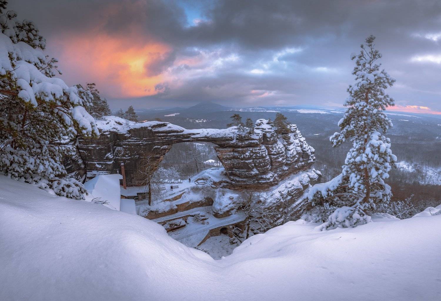 Sunset, landscape, winter, snow, sun, light, nature, czech republic, bohemian , Lubo&scaron; Prchal