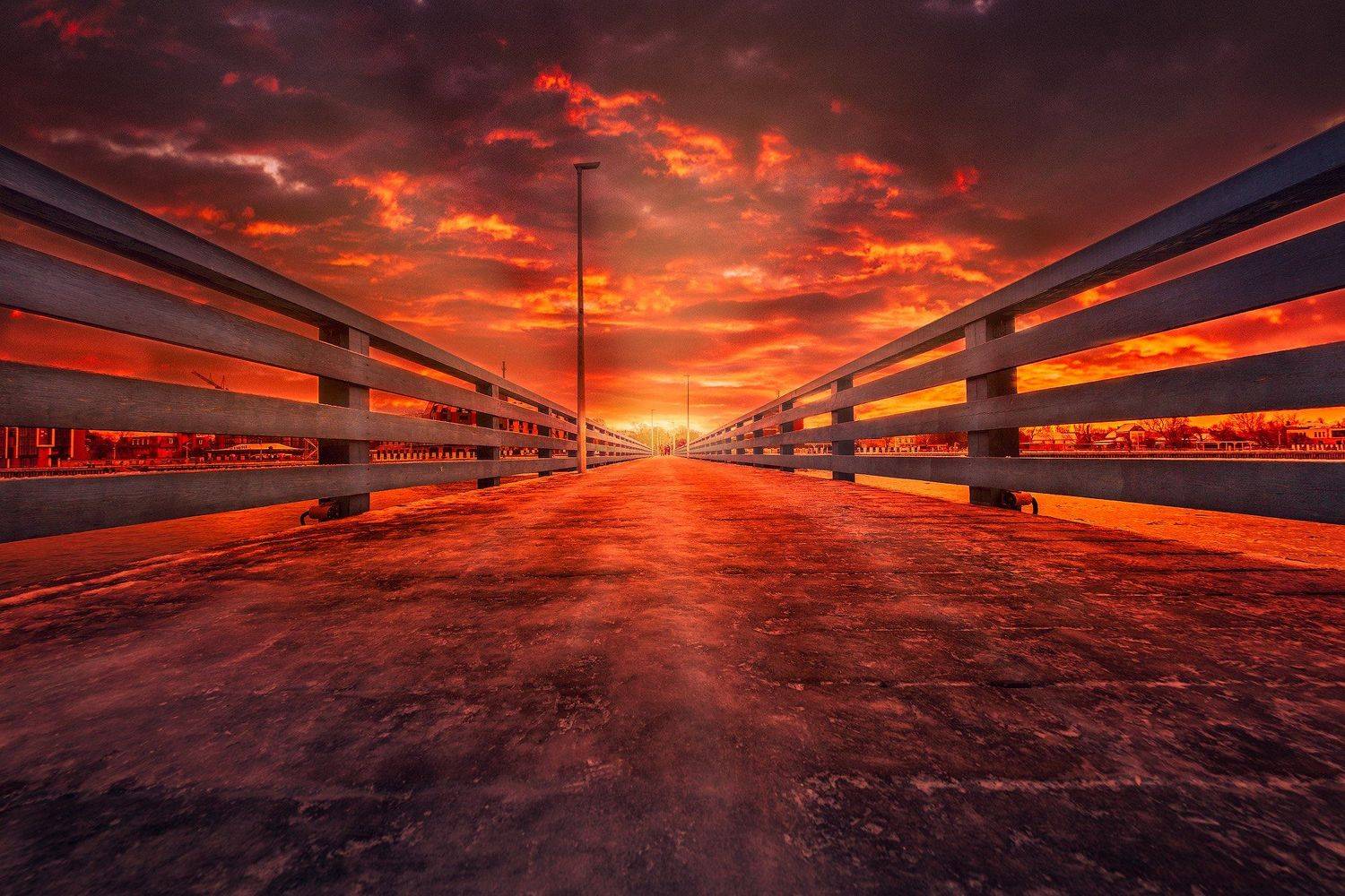 закат, перила, фонарь, небо, Николай Сизиков