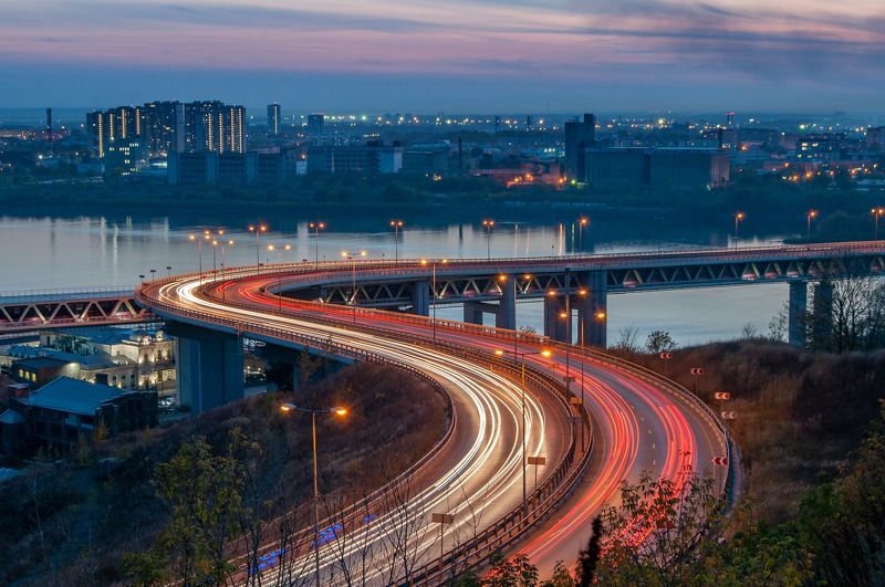 город, мост, река, пейзаж, пожар *** фото превью