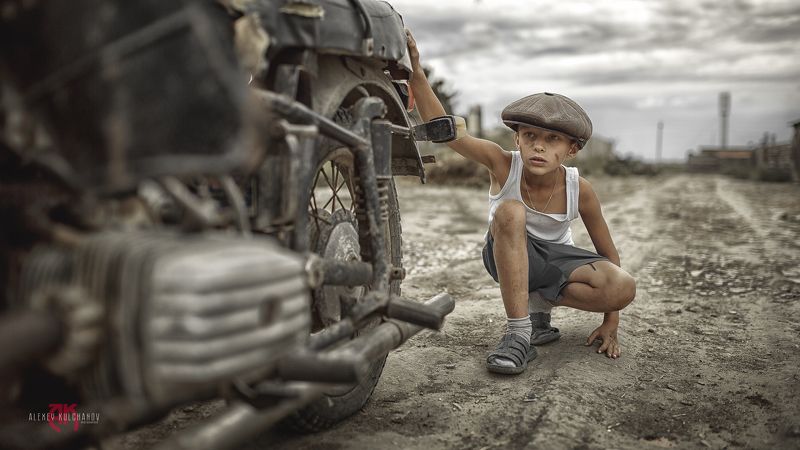 кульчанов, портрет, астрахань, ретро, мотоцикл, дети,детсво \