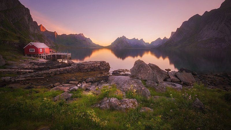 landscape, lofoten, reine Тихое утро фото превью