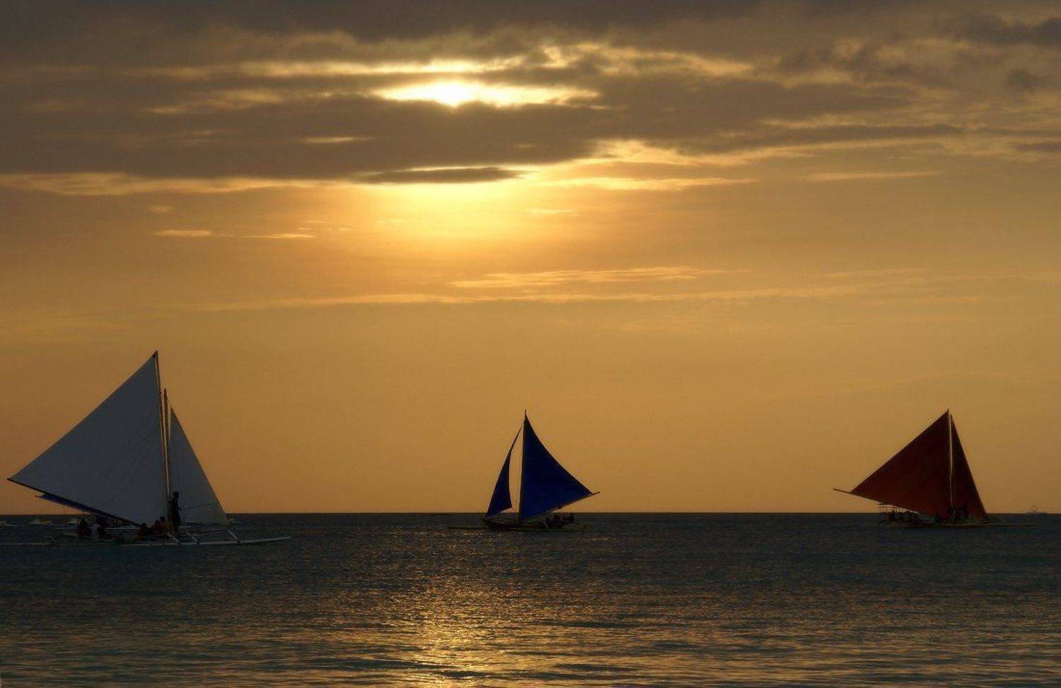 море, парусники, вечер, закат, солнце, блики, филппины, Георгий Машковцев