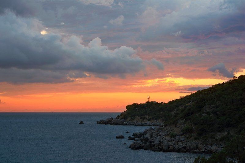 облака, вечер, крым, бухта ласпи, черное море Pro вечерние облака над бухтой Ласпи фото превью