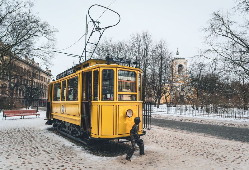 tram vyborg winter old retro vintage transport Vyborg tram. фото превью
