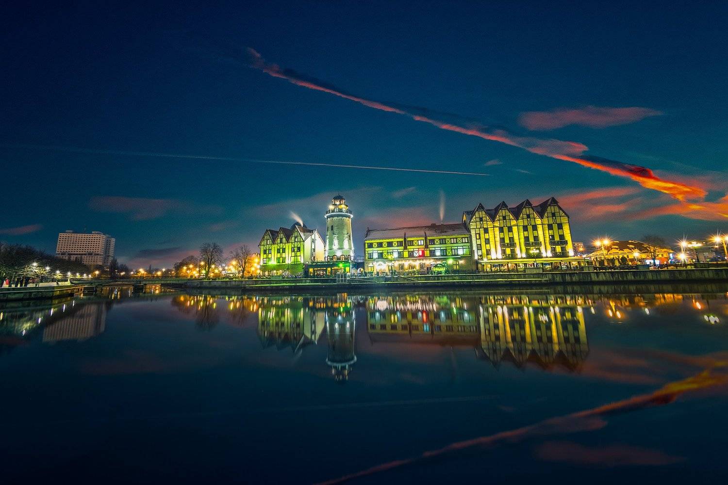 калининград, ночь, река, маяк, город, Николай Сизиков