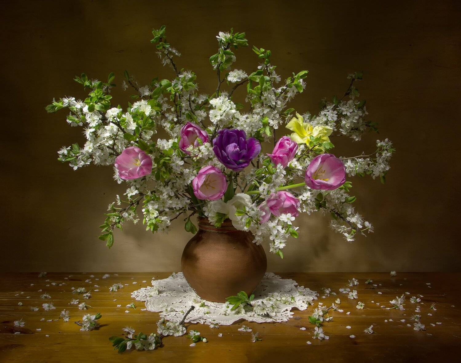 натюрморт, весна, тюльпаны, вишня, Татьяна Феденкова