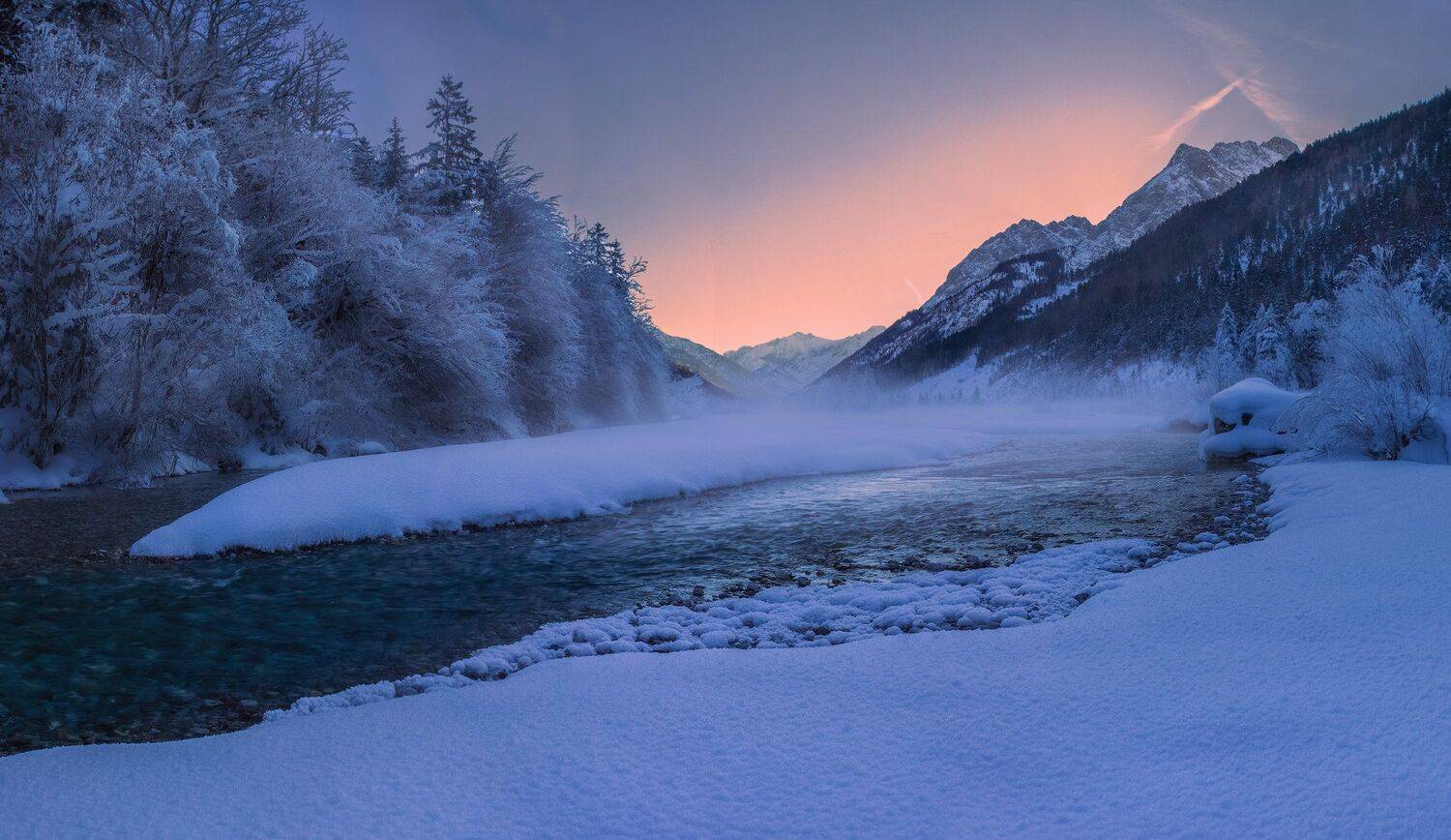 австрия, карвендель, зима, снег, река, горы, Геннадий Финенко