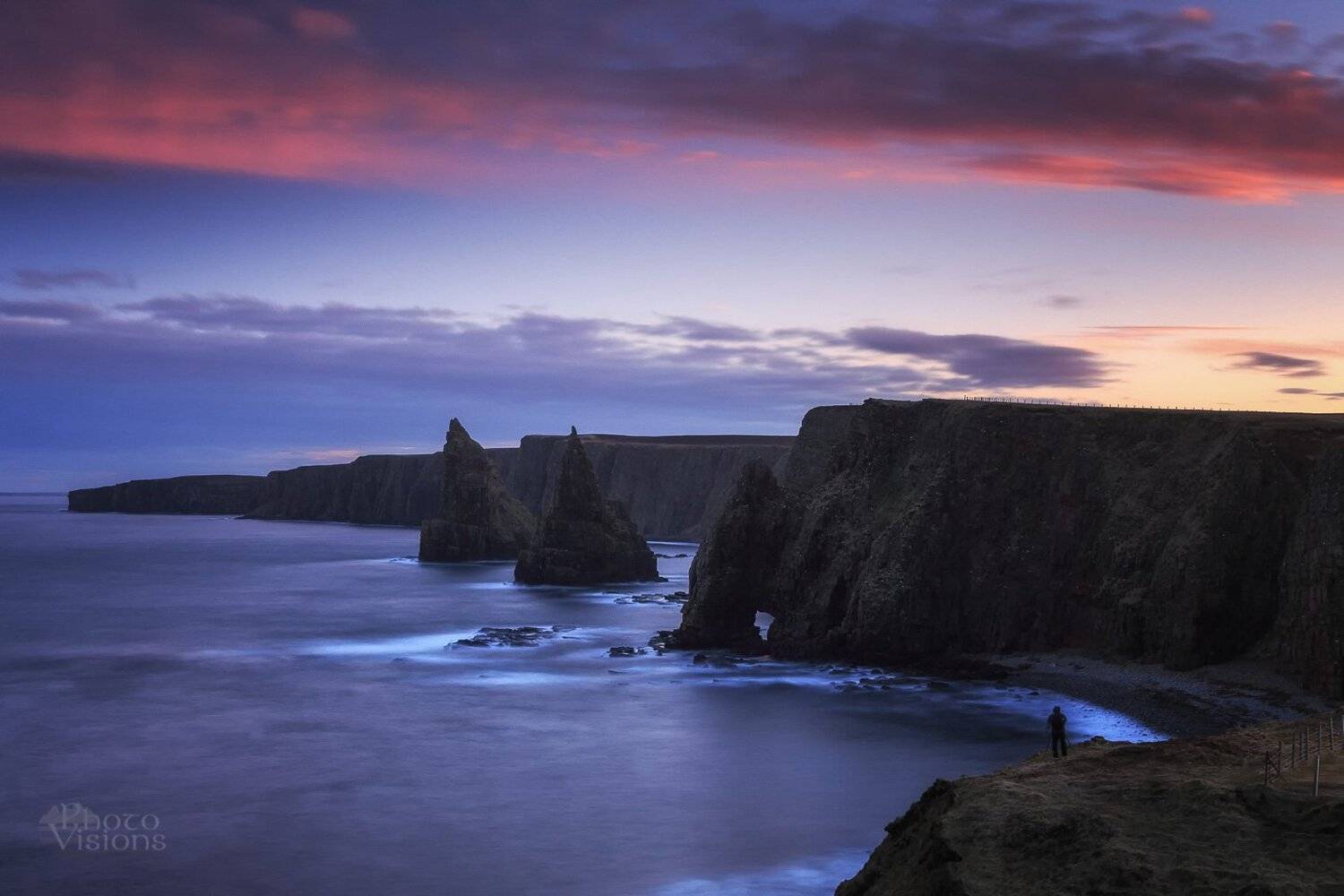 scotland,uk,duncansby,stacks,sea stacks,sea shore,cliffs,rocks,shoreline,coast,blue hour,sunset,evening,night,, Adrian Szatewicz