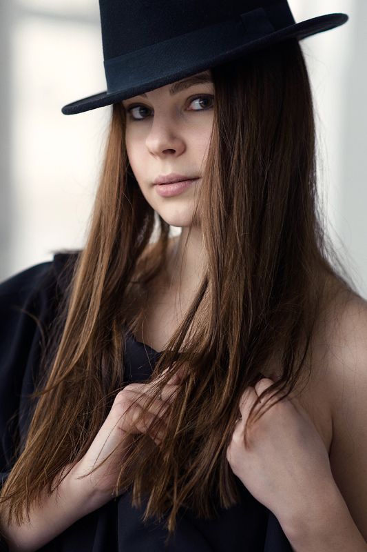 портрет, шляпа, девушка  фото превью