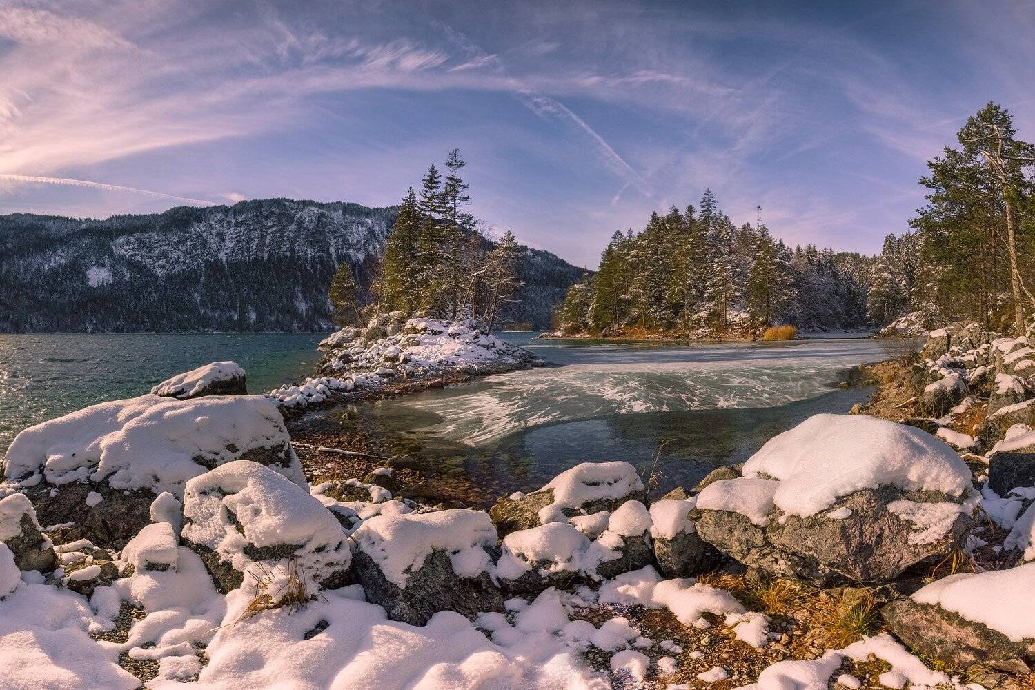 германия, бавария, озеро, горы, снег,  eibsee, Геннадий Финенко