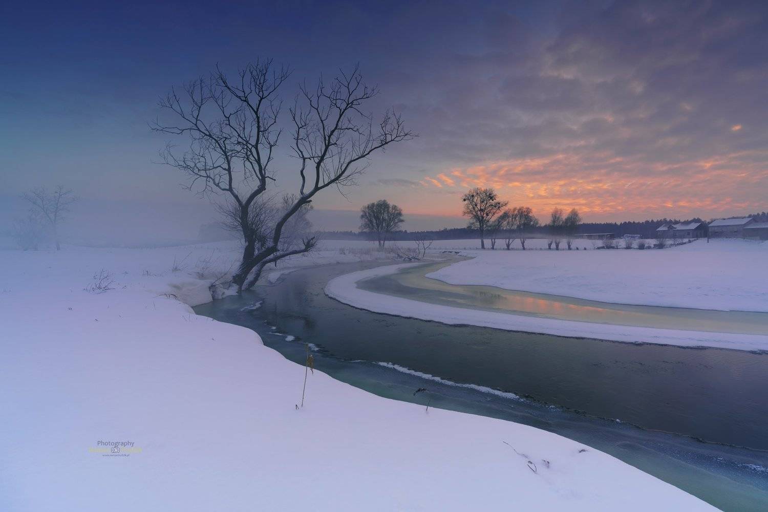 Winter, Kociewie, fog, sunset, snow, sky, landscape,, Roman Hudzik