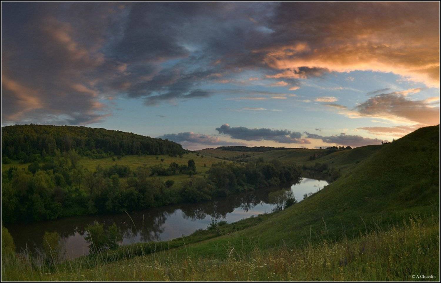 вечер,закат,река,красивая,меча,тульская,область, Александр Чувилин