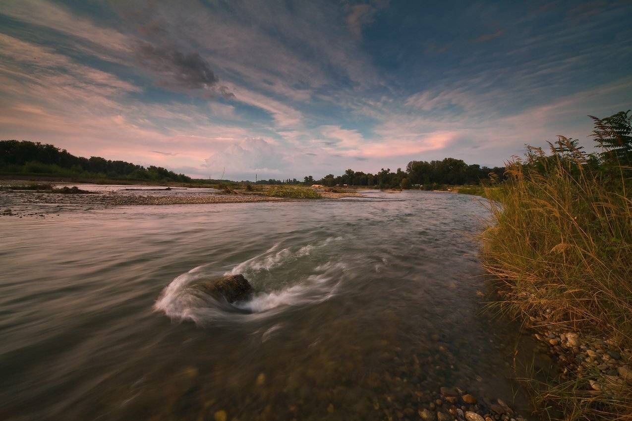 вечер, река, лаба, конец, лета, Николай Мысливцев