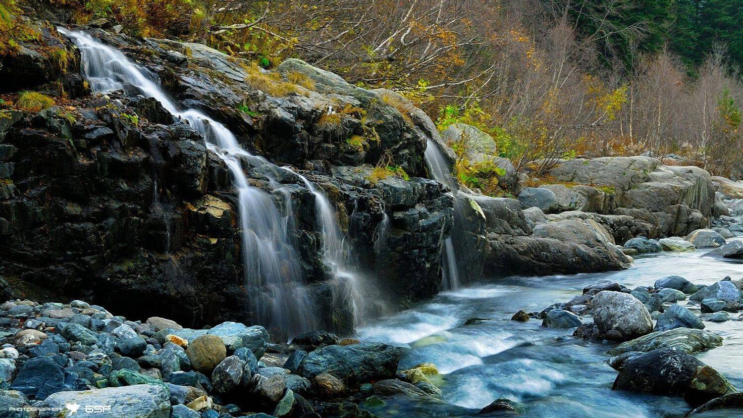 осень, горы, река, лес, водопад, природа, пейзаж, Serj Master