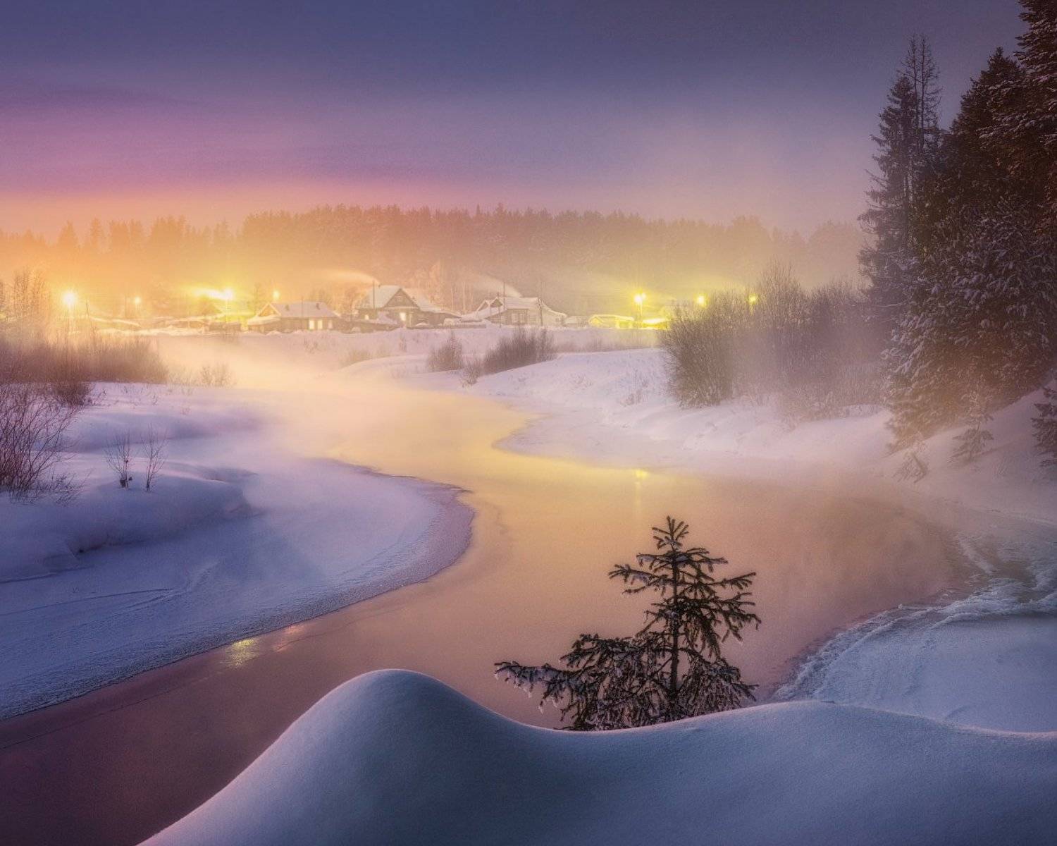 зима, туман, река, Дмитрий Медянцев