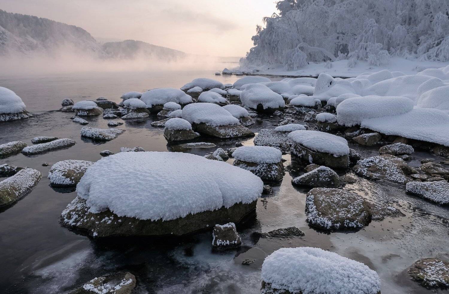 енисей, мороз, закат, берег., Марина Фомина