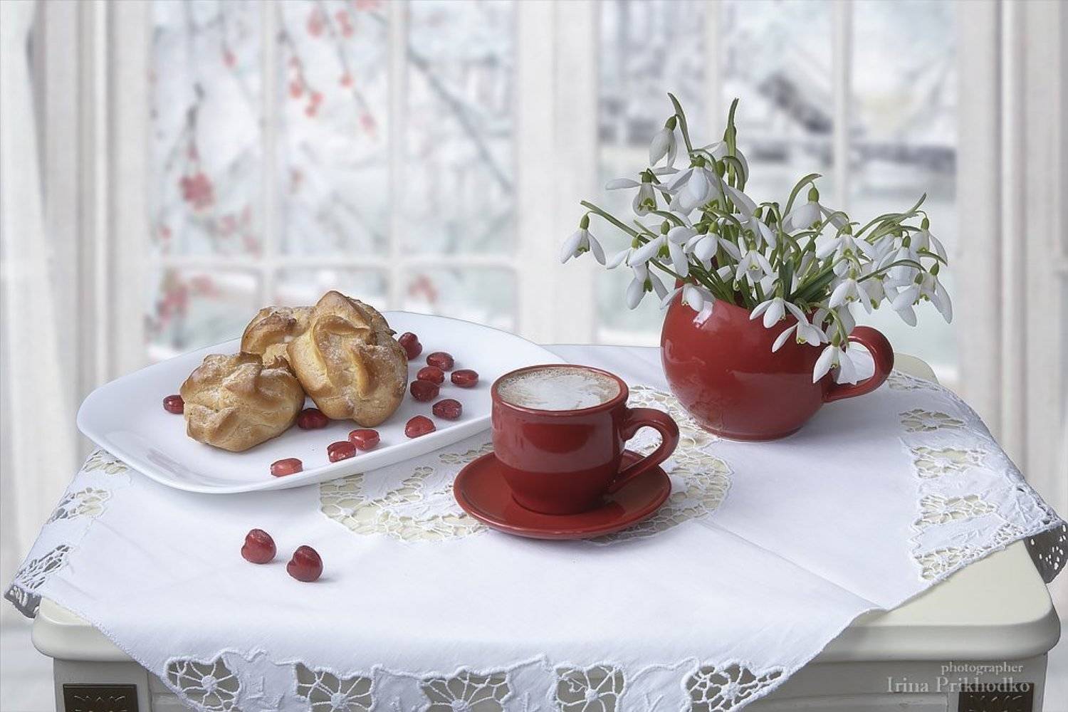 натюрморт, утро, кофейный столик, настроение, цветы, февраль, подснежники, кофе, Ирина Приходько
