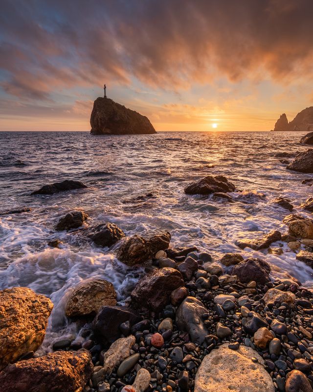 крым, севастополь, море, черное море, яшмовый пляж, мыс фиолент, россия, пейзаж, природа, crimea, sevastopol, sunset, sea, black sea, jasper beach, cape fiolent, russia, landscape, nature Закат на Яшмовом пляже фото превью