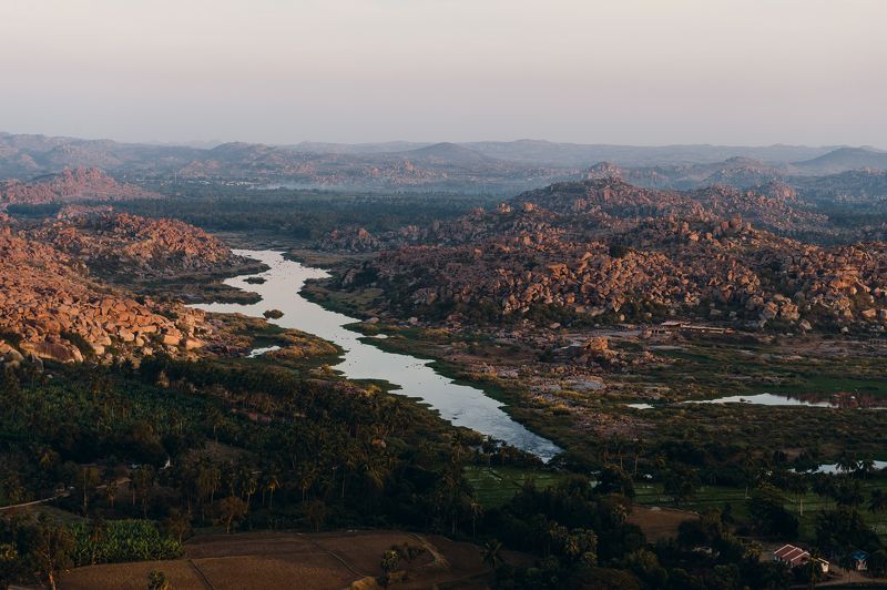 landscape temple India mountains  Hampe Mountains фото превью