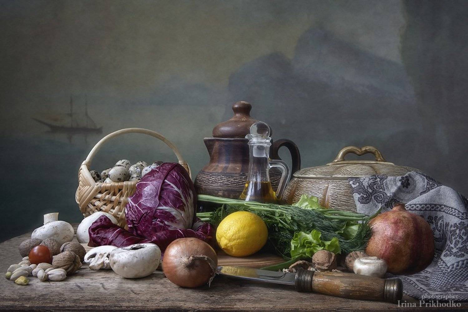 натюрморт, овощи, морской пейзаж, винтажный, фоткартина, Ирина Приходько