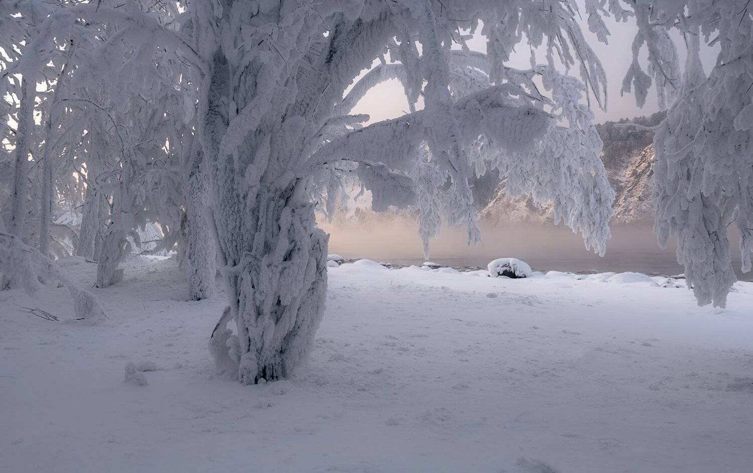 енисей, мороз, закат, берег., Марина Фомина
