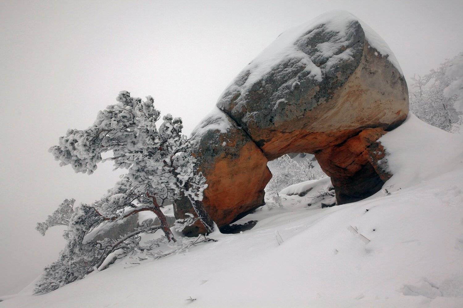 арка,природная арка,зима,горы,вершины,пейзаж,небо,деревья,дагестан,природа, Marat Magov