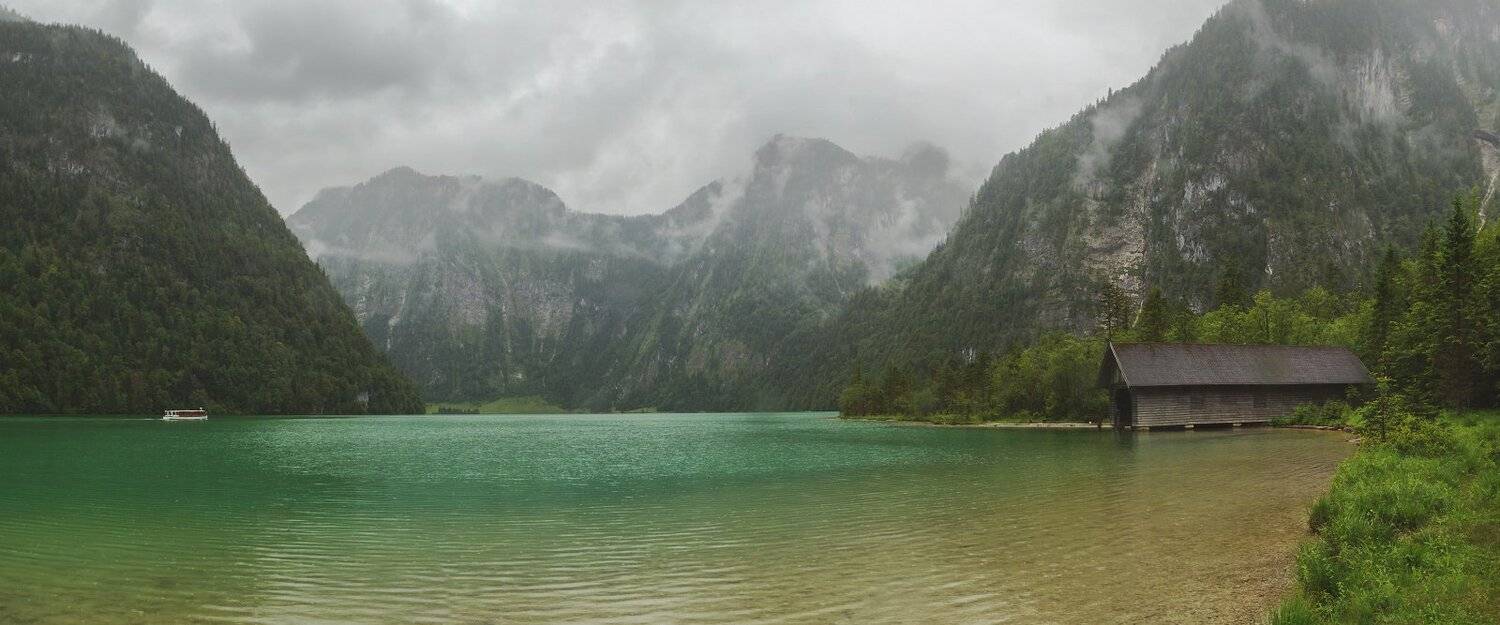 Бавария, Германия, Горы, Дождь, Кёнигзее, Облака, Озеро, Пейзаж, Природа, Туман, Александр Удовиченко