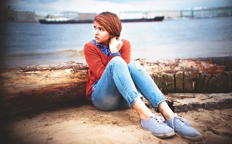 Canon, Девушка, Красный, Нева, Портрет, Санкт-петербург, Спб Оля на Неве фото превью