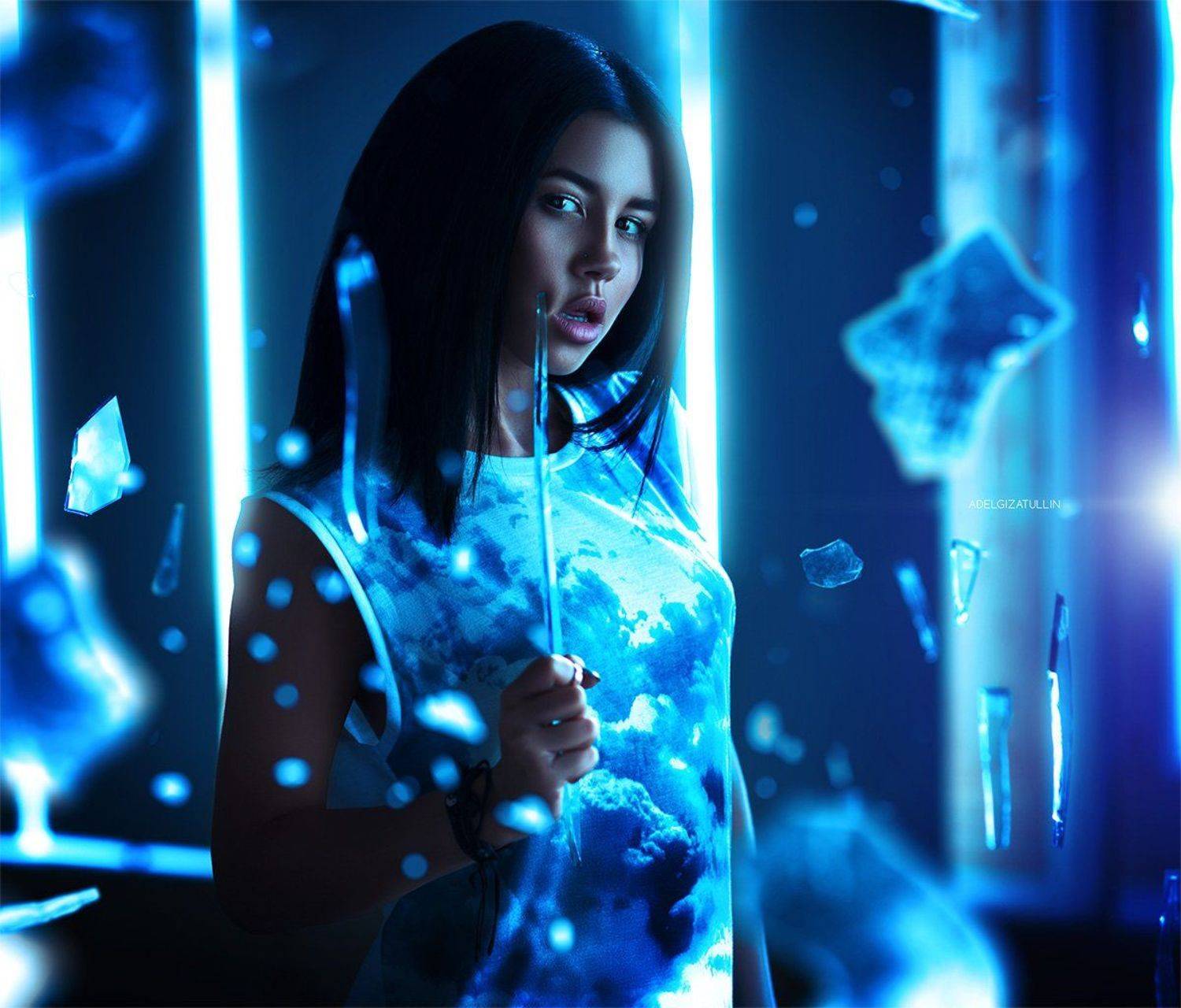 Девушка, Красивая, Синий, Стекло, Фантастика, Гизатуллин Адель