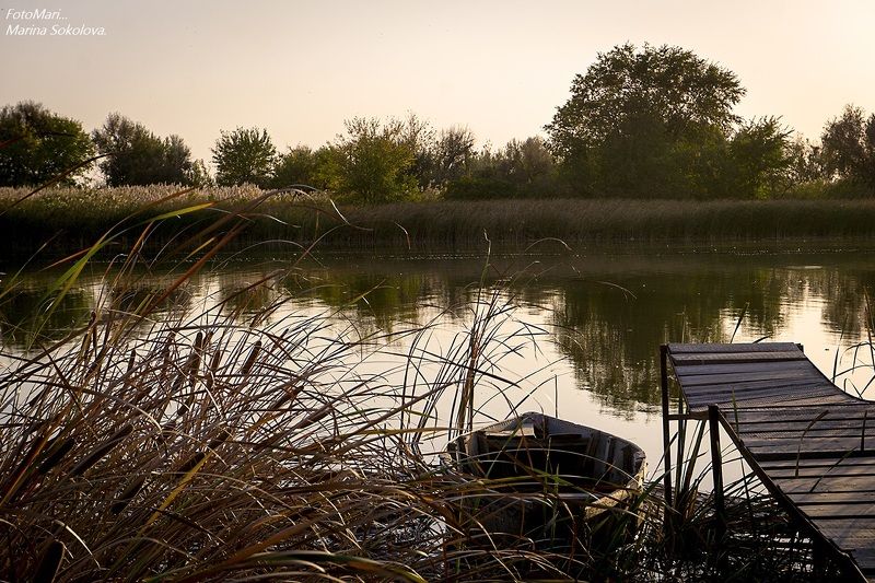 природа,закат,река,лодка,пейзаж,взгляд, На закате... фото превью