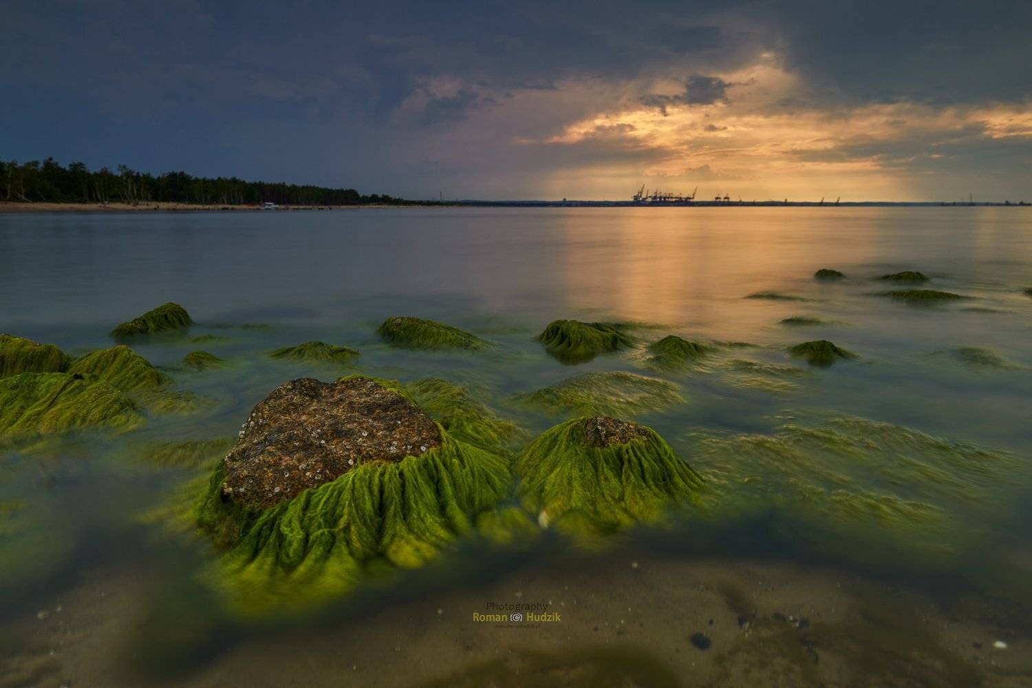 poland, sea, stones, sunset, landscape, port,, Roman Hudzik