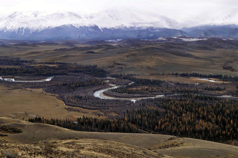 природа  алтай горы облака пейзаж путешествие тени река чуя степь Река Чуя с видом на Курайскую степь... фото превью