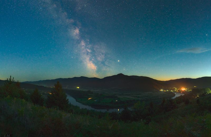 ночь, пейзаж, звезды, Млечный Путь, панорама, река, Стрый, горы, Сколевские Бескиды, лето, night, stars, Milky Way, panorama, river, Stryi, Skolevski Beskydy, mountains, summer, nightscape, travel Ночь наступает .. фото превью
