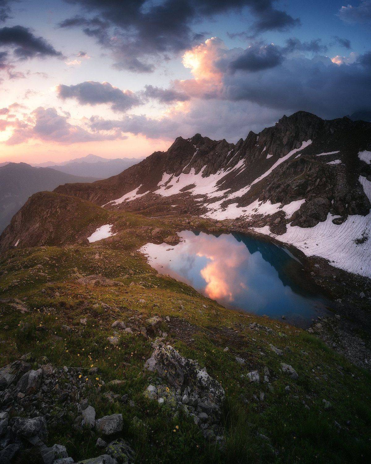 рассвет, горы, озеро, горное озеро, архыз, кавказ, пейзаж, Tania Leschinskaya