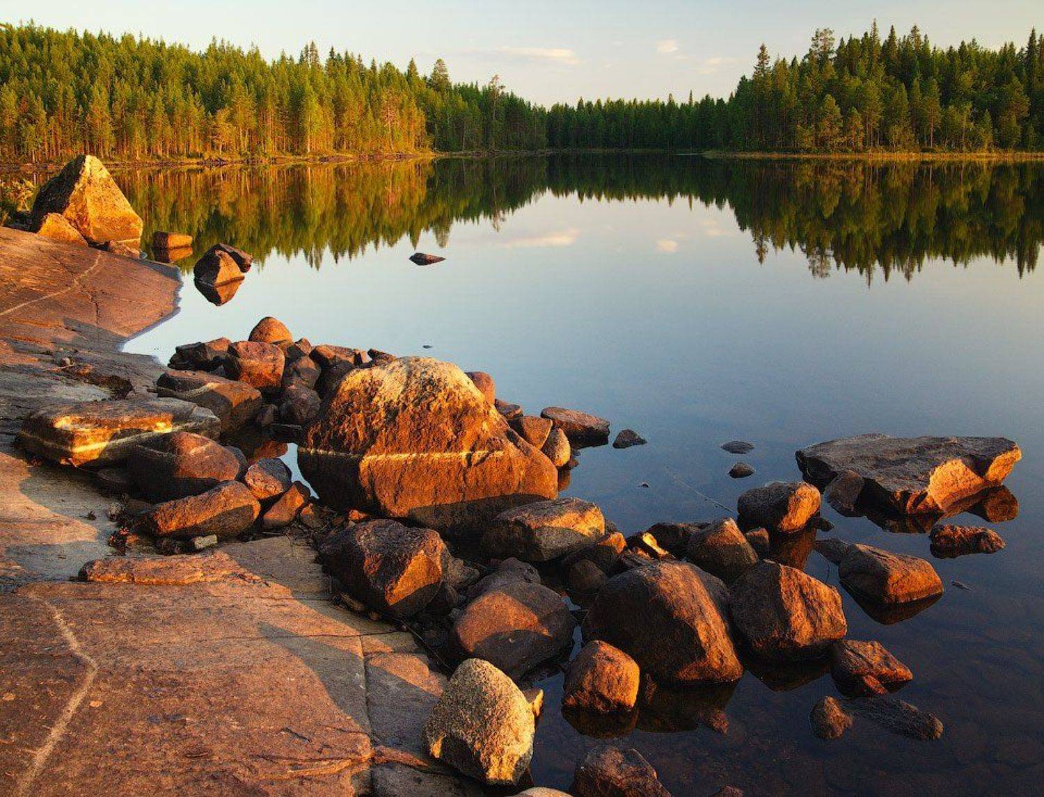 Валуны, Гранит, Закат, Камни, Карелия, Озеро, Сосны, Алексей Харитонов