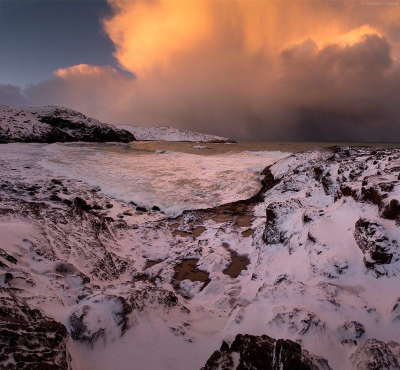 Barents Sea, Kola Peninsula, Light, Shore, Заполярье, Зима, Кольский, Море, Териберка, Январь Вестники бури фото превью