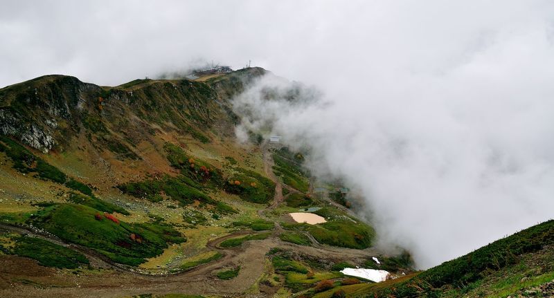 Горы, Красная поляна, Облака, Осень, Пейзаж, Природа, Сочи В облаках фото превью