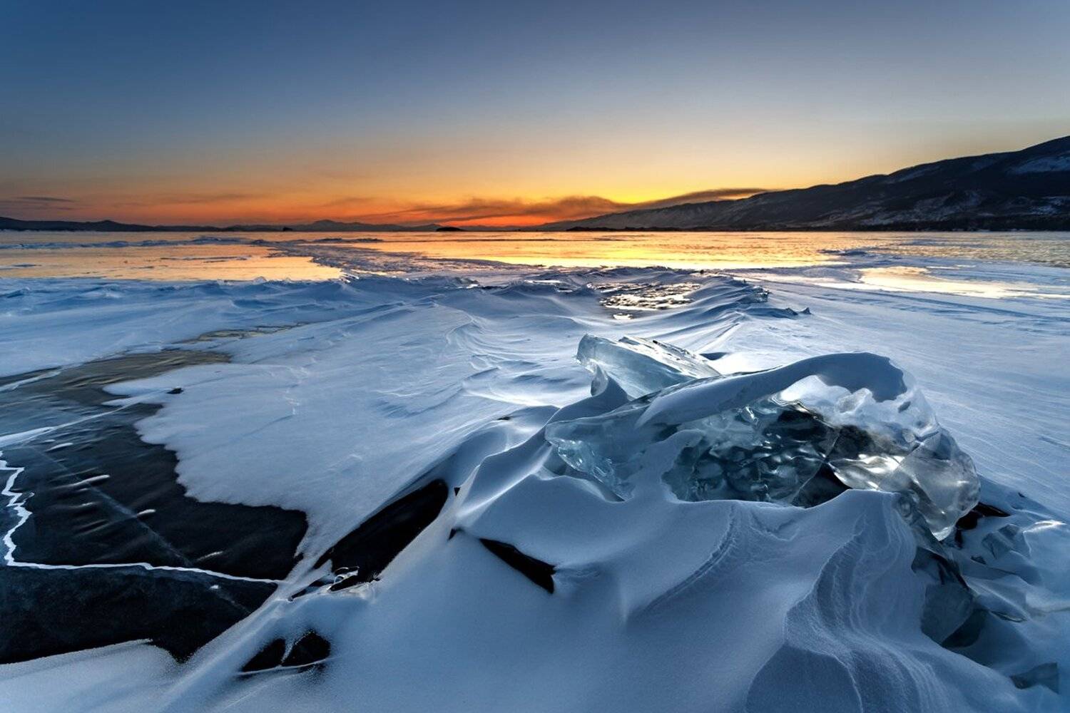 байкал, зима, лед, закат, снег, вечер, Вячеслав Мельников