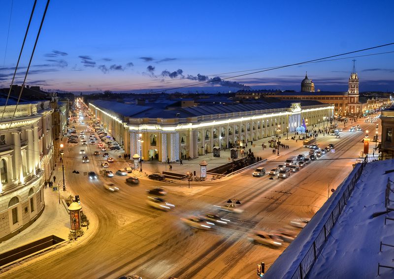 город, архитектура, питер, вечер, спб, зима, снег Огни ночного города. фото превью