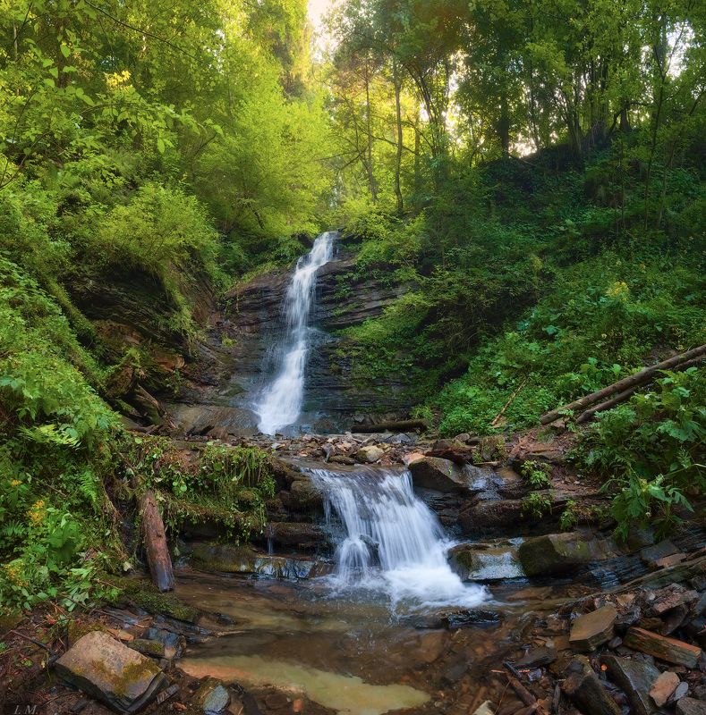 водопад, лазный, прикарпатье, панорама, вода, лето, деревья, лес, путешествие, waterfall, panorama, summer, travel, forest, trees Водопад Лазный фото превью