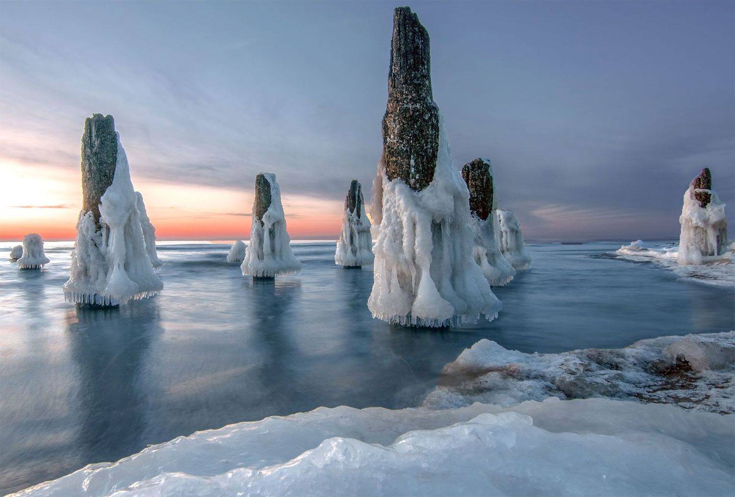 sea, sunset, sky, long exposition, ice, winter, Daiva Cirtautė