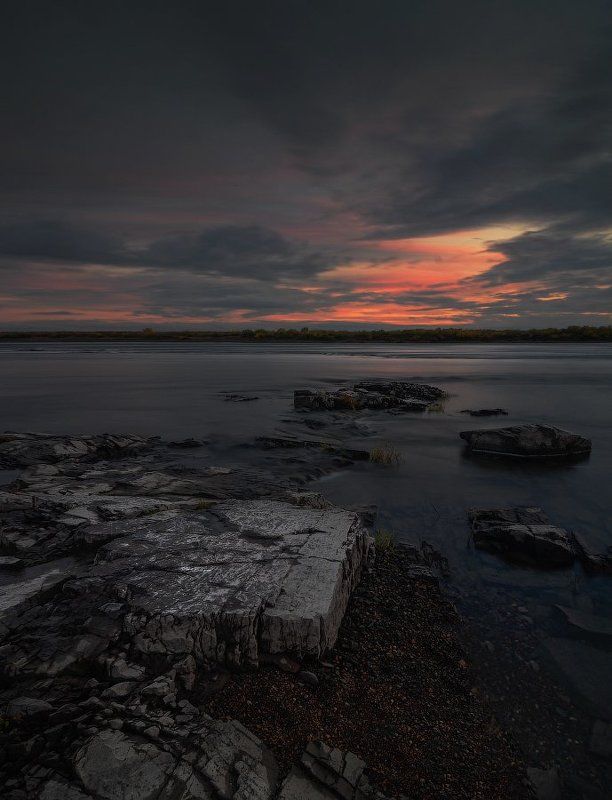 Закат, Каменные обнажения в томске, Осень, Сибирь, Томск, Томский порог, Томь Томский порог, р.Томь. фото превью