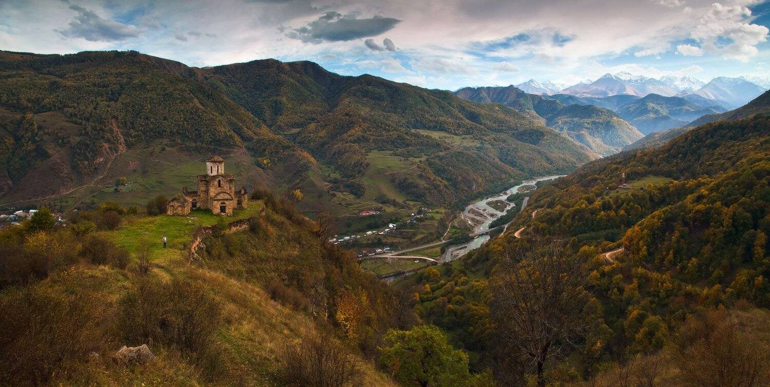 кавказ, нижняя тебера, река, теберда, осень, сентинский, храм, Николай Мысливцев
