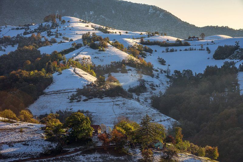 Autumn, Country side, Landscape, Nature, Snow  фото превью