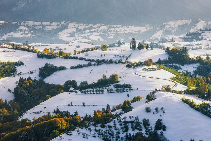Autumn, Country side, mountain, sunset, Winter Two Seasons фото превью
