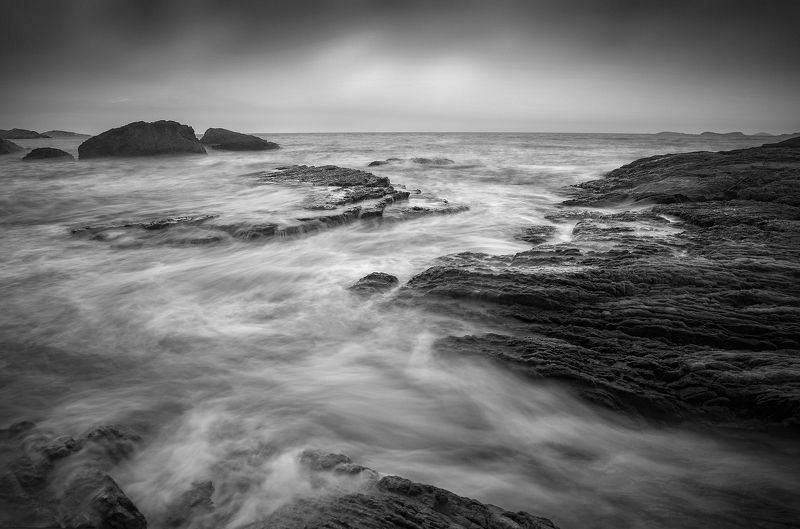 Landscapes,black & white,Travel,China,Wenzhou,reef Sea flowing water фото превью