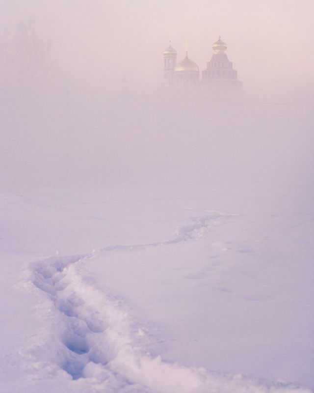 природа, река, пейзаж, зима, утро Тропа к храму фото превью