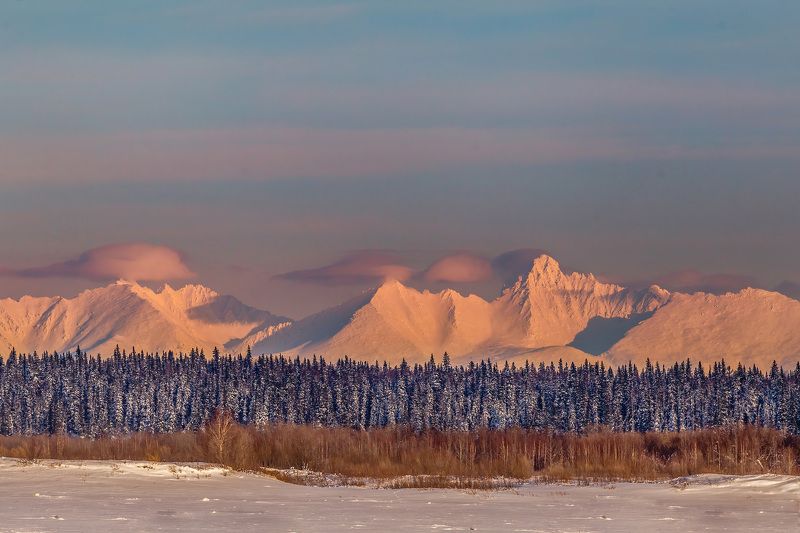 горы,урал,закат,зима,печора,коми,север,путешествия, Приполярный Урал фото превью